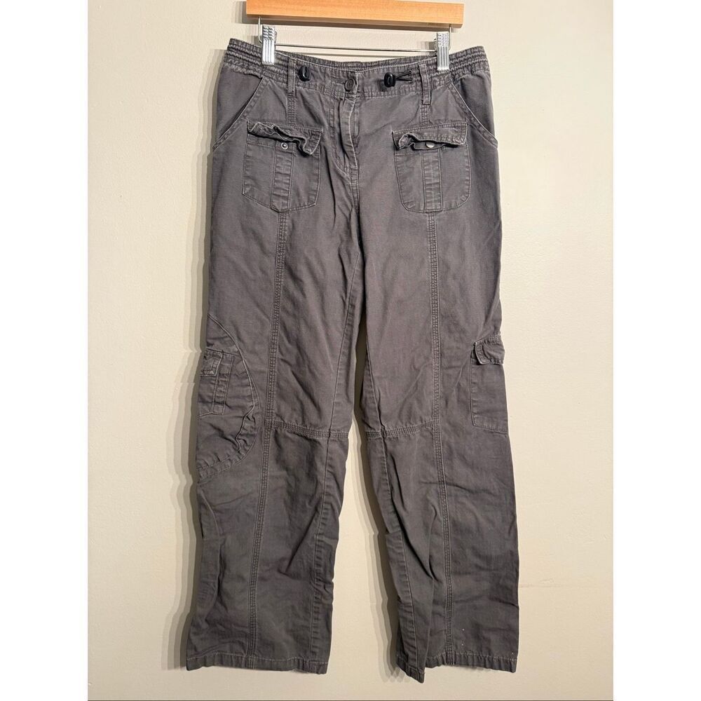 John Galt Charcoal Gray Cotton Drawstring Straight Leg Cargo Pants Size 26